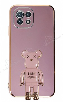 Eiroo Xiaomi Mi 11 Lite Baby Bear Standl Mor Silikon Klf