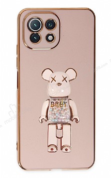 Eiroo Xiaomi Mi 11 Lite Candy Bear Standl Pembe Silikon Klf