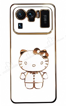 Eiroo Xiaomi Mi 11 Ultra Aynal Kitty Standl Beyaz Silikon Klf