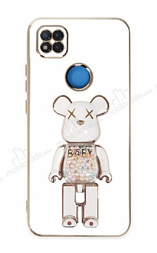 Eiroo Xiaomi Poco C3 Candy Bear Standl Beyaz Silikon Klf