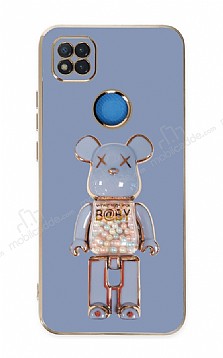 Eiroo Xiaomi Poco C3 Candy Bear Standl Mavi Silikon Klf