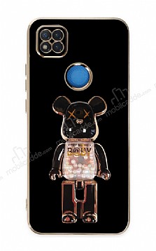 Eiroo Xiaomi Poco C3 Candy Bear Standl Siyah Silikon Klf
