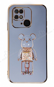 Eiroo Xiaomi Poco C40 Candy Bear Standl Mavi Silikon Klf