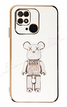 Eiroo Xiaomi Poco C40 Candy Bear Standl Beyaz Silikon Klf