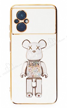 Eiroo Xiaomi Poco M5 Candy Bear Standl Beyaz Silikon Klf