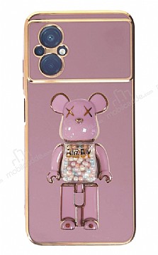 Eiroo Xiaomi Poco M5 Candy Bear Standl Mor Silikon Klf