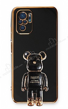 Eiroo Xiaomi Poco M5s Baby Bear Standl Siyah Silikon Klf