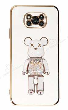 Eiroo Xiaomi Poco X3 Candy Bear Standl Beyaz Silikon Klf