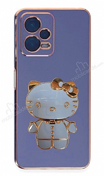 Eiroo Xiaomi Poco X5 5G Aynal Kitty Standl Mavi Silikon Klf