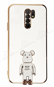 Eiroo Xiaomi Redmi 9 Baby Bear Standl Beyaz Silikon Klf