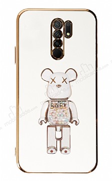 Eiroo Xiaomi Redmi 9 Candy Bear Standl Beyaz Silikon Klf