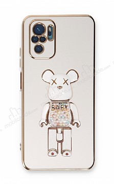 Eiroo Xiaomi Redmi Note 10 Candy Bear Standl Beyaz Silikon Klf