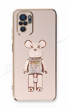 Eiroo Xiaomi Redmi Note 10 Candy Bear Standl Pembe Silikon Klf