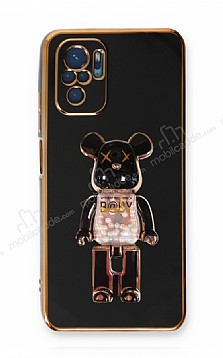 Eiroo Xiaomi Redmi Note 10 Candy Bear Standl Siyah Silikon Klf
