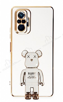 Eiroo Xiaomi Redmi Note 10 Pro Baby Bear Standl Beyaz Silikon Klf