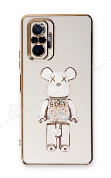 Eiroo Xiaomi Redmi Note 10 Pro Candy Bear Standl Beyaz Silikon Klf