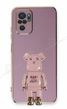 Eiroo Xiaomi Redmi Note 10S Baby Bear Standl Mor Silikon Klf