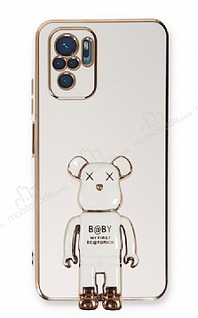 Eiroo Xiaomi Redmi Note 10S Baby Bear Standl Beyaz Silikon Klf