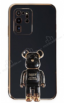 Eiroo Samsung Galaxy S20 Ultra Baby Bear Standl Siyah Silikon Klf