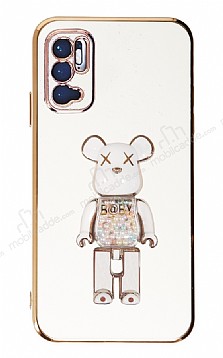 Eiroo Xiaomi Redmi Note 11 SE Candy Bear Standl Beyaz Silikon Klf