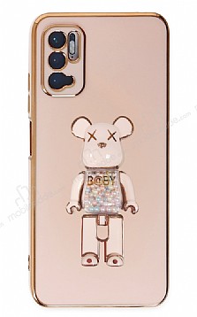Eiroo Xiaomi Redmi Note 11 SE Candy Bear Standl Pembe Silikon Klf