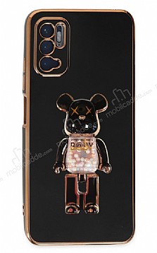 Eiroo Xiaomi Redmi Note 11 SE Candy Bear Standl Siyah Silikon Klf