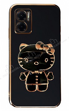 Eiroo Xiaomi Redmi Note 11E Aynal Kitty Standl Siyah Silikon Klf