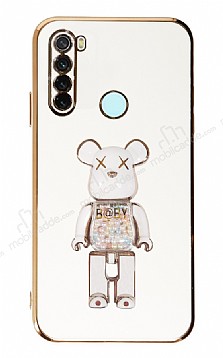 Eiroo Xiaomi Redmi Note 8 Candy Bear Standl Beyaz Silikon Klf