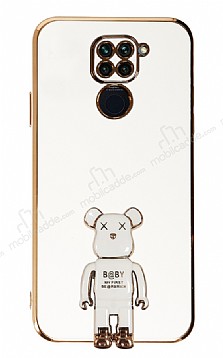 Eiroo Xiaomi Redmi Note 9 Baby Bear Standl Beyaz Silikon Klf