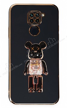 Eiroo Xiaomi Redmi Note 9 Candy Bear Standl Siyah Silikon Klf