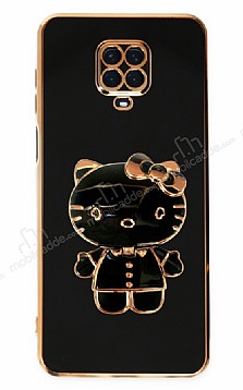 Eiroo Xiaomi Redmi Note 9S Aynal Kitty Standl Siyah Silikon Klf