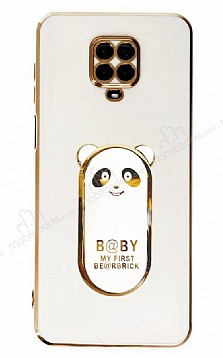 Eiroo Xiaomi Redmi Note 9S Baby Panda Standl Beyaz Silikon Klf