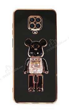 Eiroo Xiaomi Redmi Note 9S Candy Bear Standl Siyah Silikon Klf