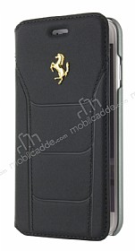 Ferrari iPhone 7 Plus / 8 Plus Czdanl Kapakl Gerek Siyah Deri Klf
