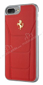 Ferrari iPhone 7 Plus / 8 Plus Gerek Deri Krmz Rubber Klf