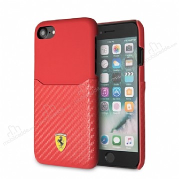Ferrari iPhone SE 2020 Gerek Deri Karbon Krmz Rubber Klf
