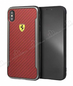 Ferrari iPhone XS Max Krmz Karbon Rubber Klf