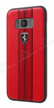 Ferrari Samsung Galaxy S8 Plus Gerek Deri Krmz Rubber Klf