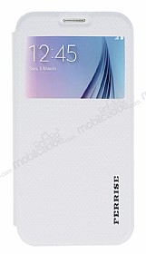 Ferrise Samsung i9800 Galaxy S6 Pencereli Standl Beyaz Deri Klf