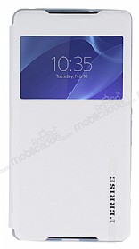 Ferrise Sony Xperia Z2 Pencereli Standl Beyaz Deri Klf