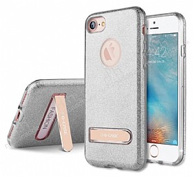G-Case iPhone 7 Standl Simli Silver Silikon Klf