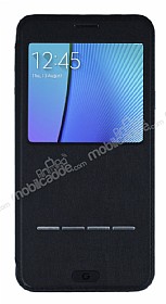 G-Case Sense Samsung Galaxy Note 5 Manyetik Kapakl Pencereli Siyah Deri Klf