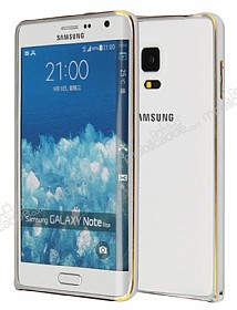 Eiroo Samsung Galaxy Note Edge Gold izgili Round Metal Bumper ereve Silver Klf