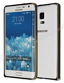 Eiroo Samsung Galaxy Note Edge Gold izgili Round Metal Bumper ereve Siyah Klf