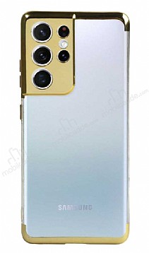Eiroo Radiant Samsung Galaxy S21 Ultra Gold Kenarl effaf Silikon Klf