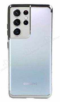 Eiroo Radiant Samsung Galaxy S21 Ultra Gri Kenarl effaf Silikon Klf