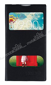 LG L80 Pencereli nce Yan Kapakl Siyah Deri Klf