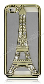 Good Luck iPhone SE / 5 / 5S Tal Eiffel Kulesi Gold Rubber Klf