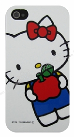 Hello Kitty iPhone 4 / 4S Elmal Beyaz Sert Parlak Klf