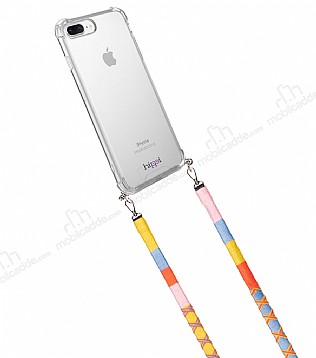 hippi iPhone 7 Plus / 8 Plus Strawberry Örgü Yassı Askılı Ultra Koruma Telefon Kılıfı